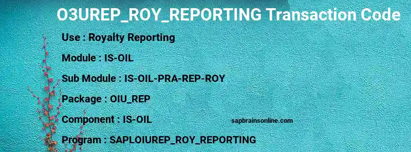 SAP O3UREP_ROY_REPORTING transaction code