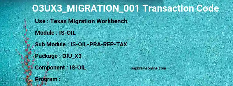 SAP O3UX3_MIGRATION_001 transaction code