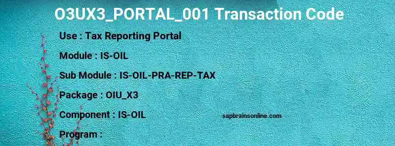 SAP O3UX3_PORTAL_001 transaction code