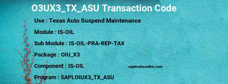 SAP O3UX3_TX_ASU transaction code