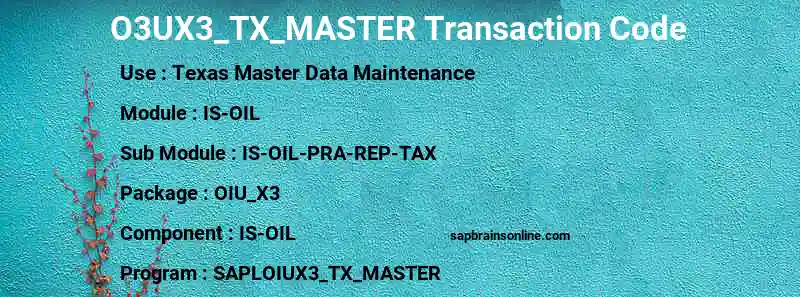 SAP O3UX3_TX_MASTER transaction code