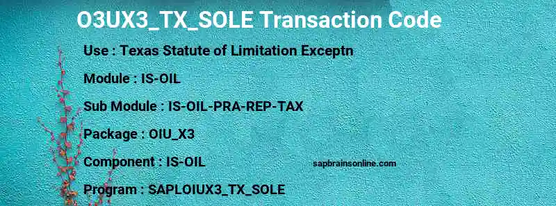 SAP O3UX3_TX_SOLE transaction code