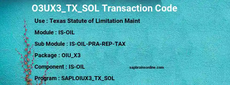 SAP O3UX3_TX_SOL transaction code