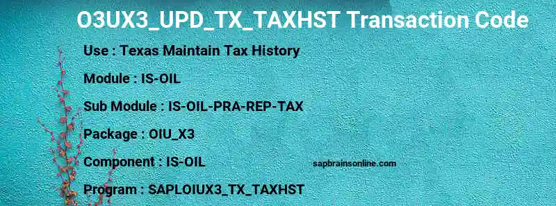 SAP O3UX3_UPD_TX_TAXHST transaction code
