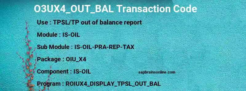 SAP O3UX4_OUT_BAL transaction code