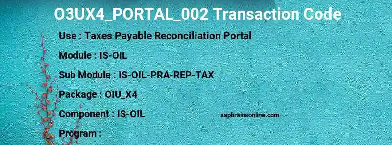 SAP O3UX4_PORTAL_002 transaction code