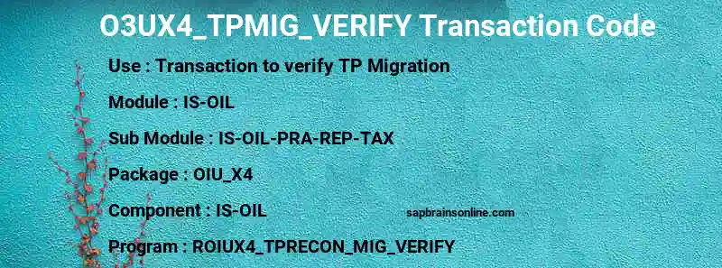 SAP O3UX4_TPMIG_VERIFY transaction code