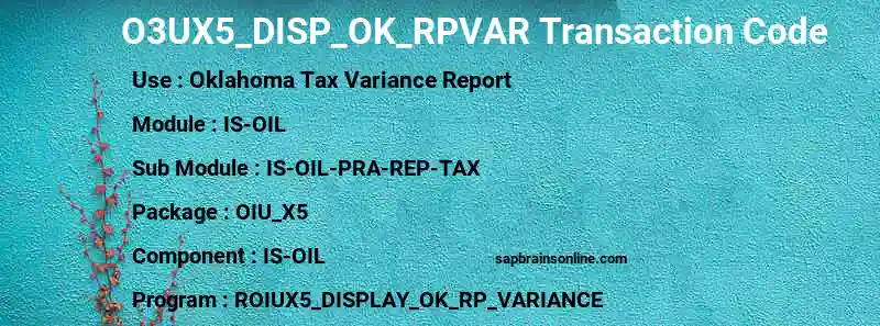 SAP O3UX5_DISP_OK_RPVAR transaction code