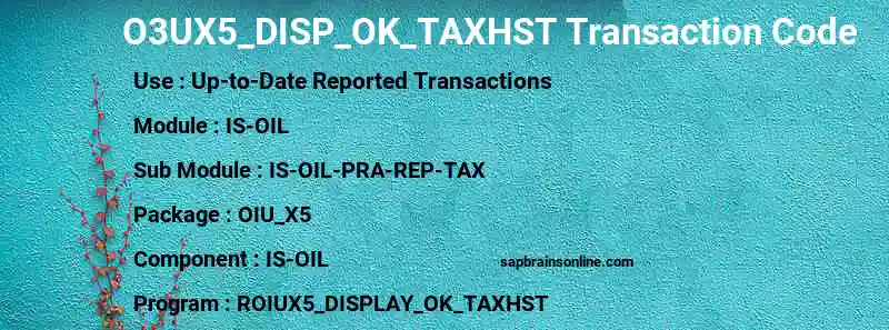 SAP O3UX5_DISP_OK_TAXHST transaction code