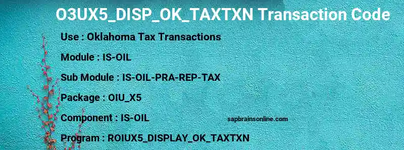 SAP O3UX5_DISP_OK_TAXTXN transaction code