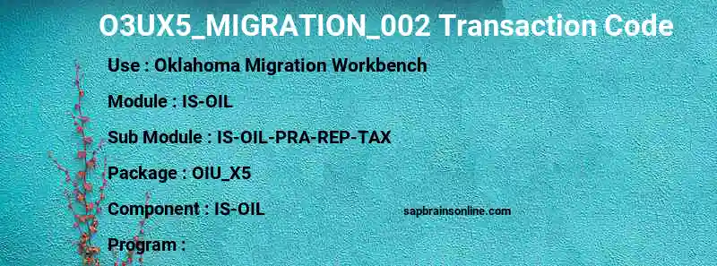 SAP O3UX5_MIGRATION_002 transaction code