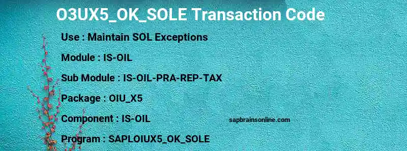 SAP O3UX5_OK_SOLE transaction code