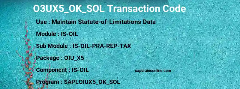 SAP O3UX5_OK_SOL transaction code