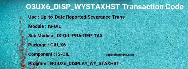 SAP O3UX6_DISP_WYSTAXHST transaction code