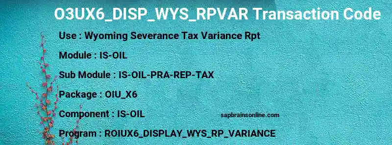 SAP O3UX6_DISP_WYS_RPVAR transaction code