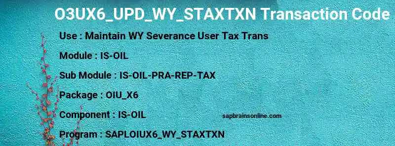 SAP O3UX6_UPD_WY_STAXTXN transaction code