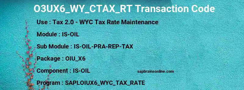 SAP O3UX6_WY_CTAX_RT transaction code