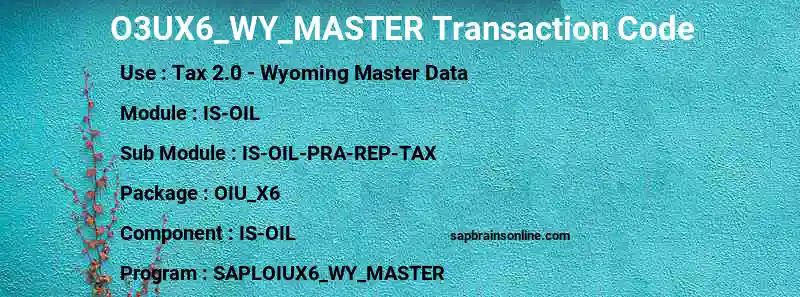 SAP O3UX6_WY_MASTER transaction code