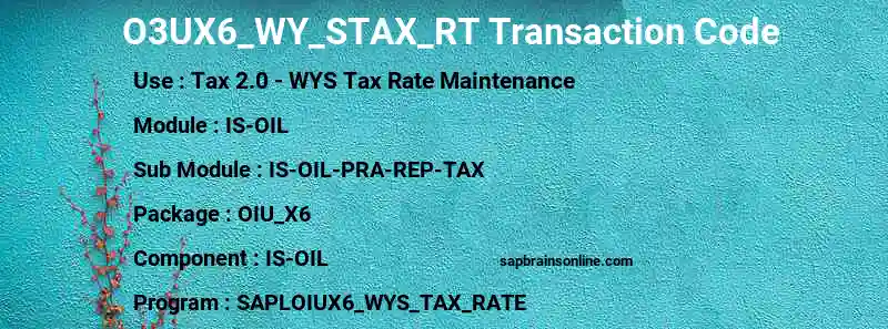 SAP O3UX6_WY_STAX_RT transaction code