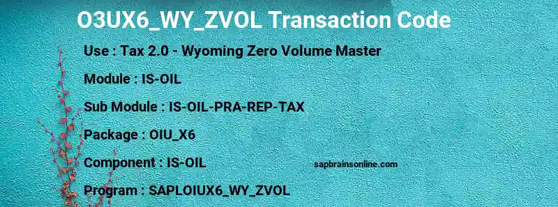 SAP O3UX6_WY_ZVOL transaction code