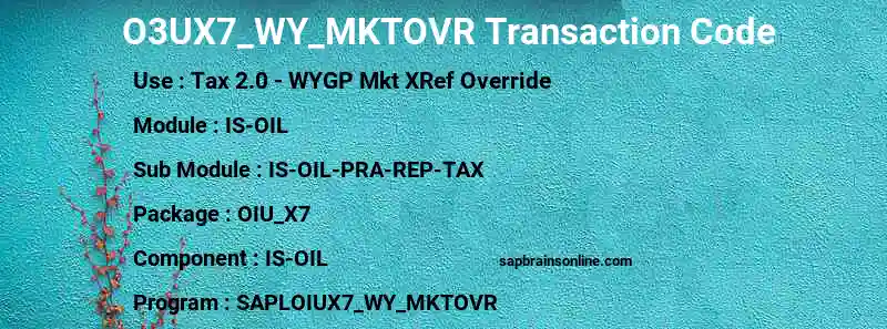 SAP O3UX7_WY_MKTOVR transaction code