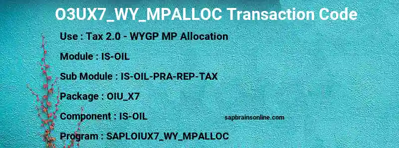 SAP O3UX7_WY_MPALLOC transaction code