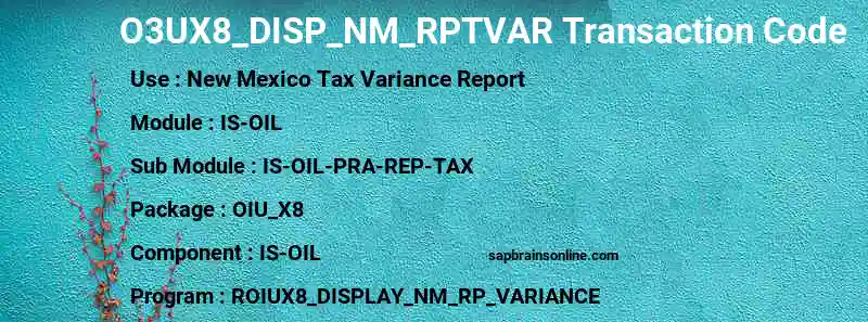 SAP O3UX8_DISP_NM_RPTVAR transaction code