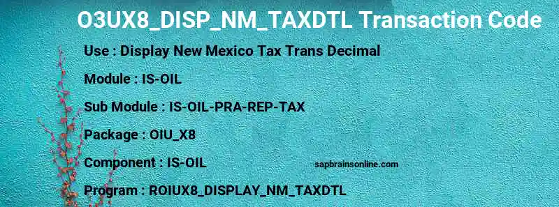 SAP O3UX8_DISP_NM_TAXDTL transaction code