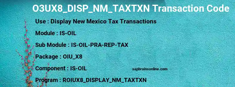 SAP O3UX8_DISP_NM_TAXTXN transaction code
