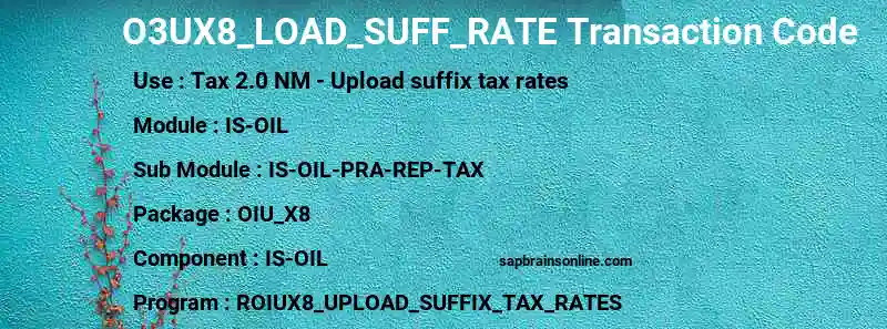 SAP O3UX8_LOAD_SUFF_RATE transaction code