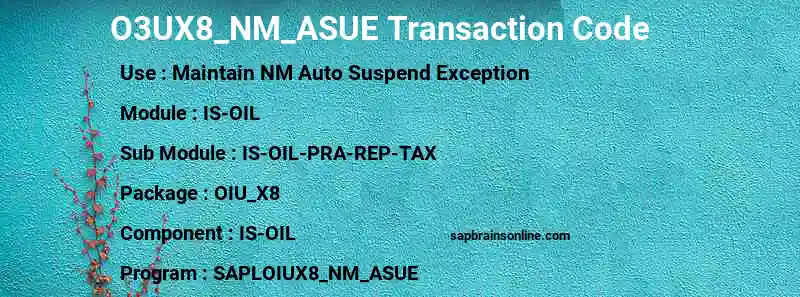 SAP O3UX8_NM_ASUE transaction code