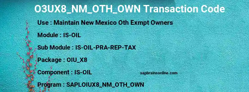 SAP O3UX8_NM_OTH_OWN transaction code