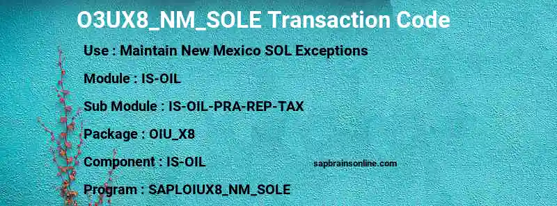 SAP O3UX8_NM_SOLE transaction code