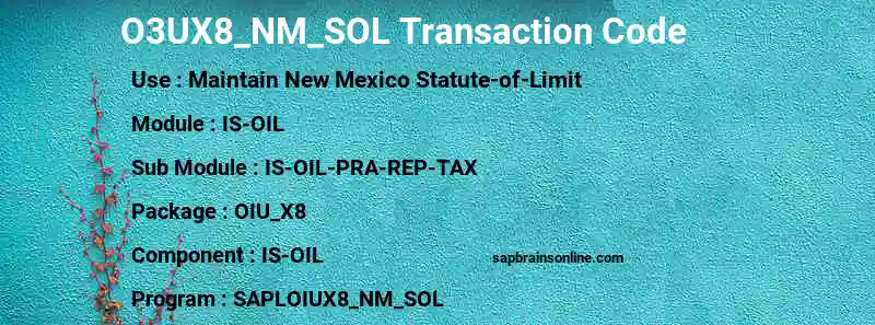 SAP O3UX8_NM_SOL transaction code