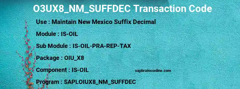 SAP O3UX8_NM_SUFFDEC transaction code