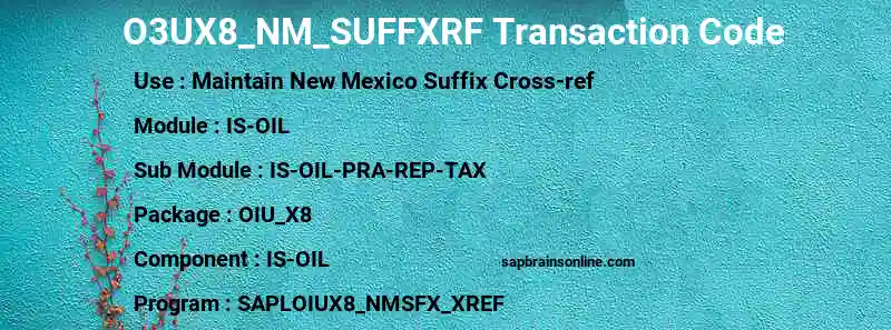 SAP O3UX8_NM_SUFFXRF transaction code