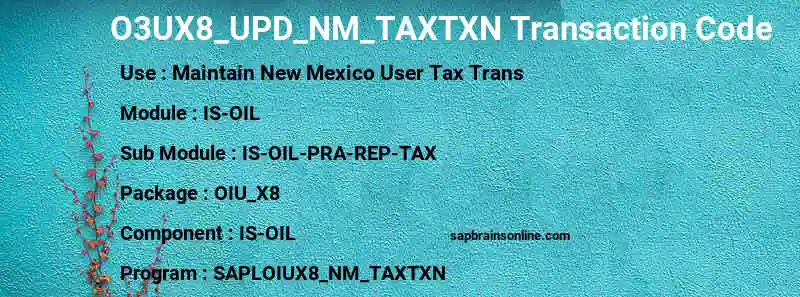 SAP O3UX8_UPD_NM_TAXTXN transaction code