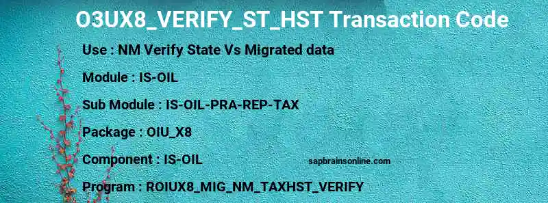 SAP O3UX8_VERIFY_ST_HST transaction code