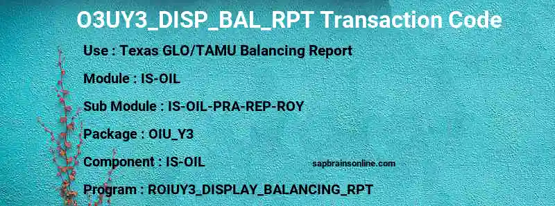 SAP O3UY3_DISP_BAL_RPT transaction code