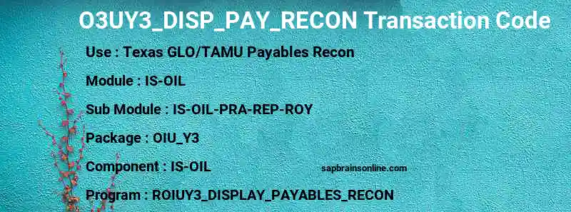 SAP O3UY3_DISP_PAY_RECON transaction code