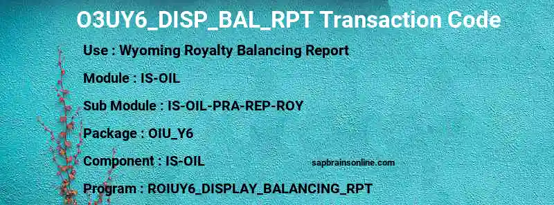 SAP O3UY6_DISP_BAL_RPT transaction code