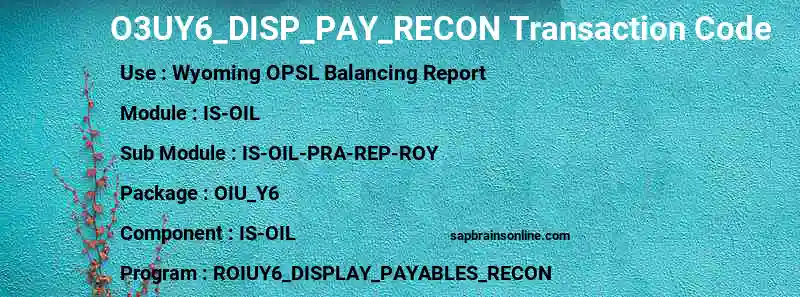SAP O3UY6_DISP_PAY_RECON transaction code