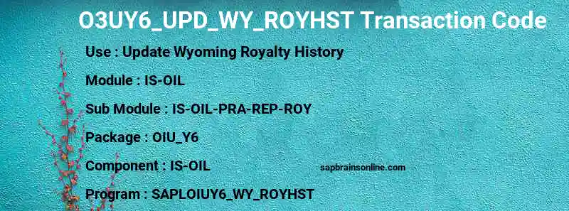 SAP O3UY6_UPD_WY_ROYHST transaction code