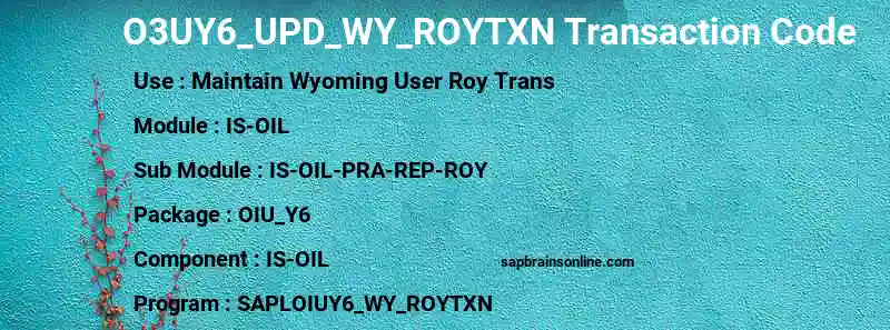 SAP O3UY6_UPD_WY_ROYTXN transaction code
