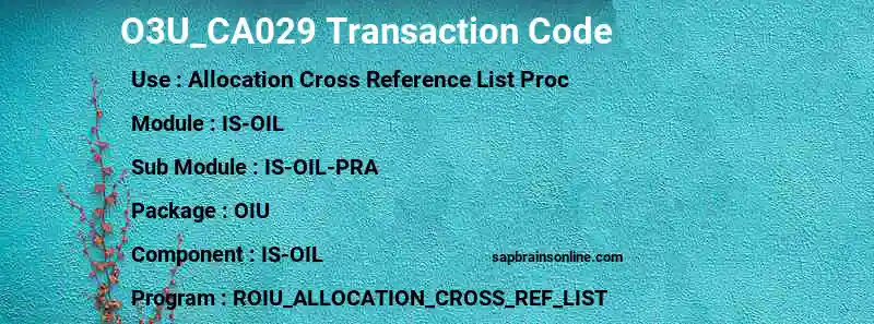 SAP O3U_CA029 transaction code
