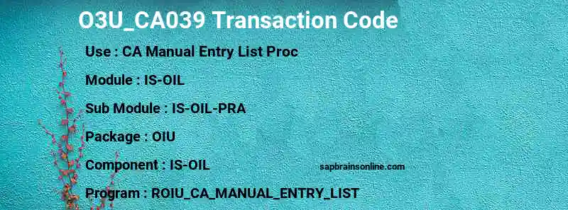SAP O3U_CA039 transaction code