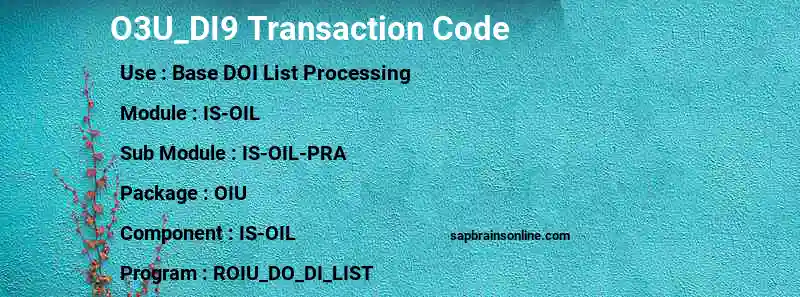 SAP O3U_DI9 transaction code