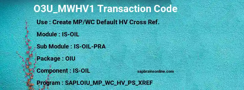 SAP O3U_MWHV1 transaction code