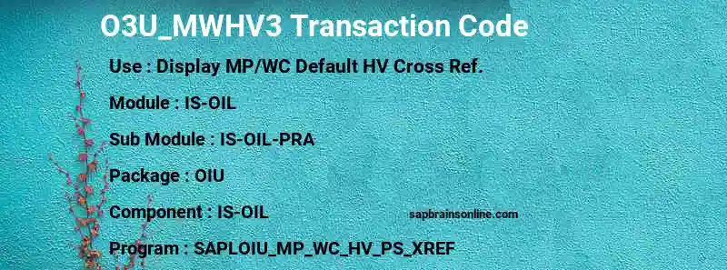 SAP O3U_MWHV3 transaction code