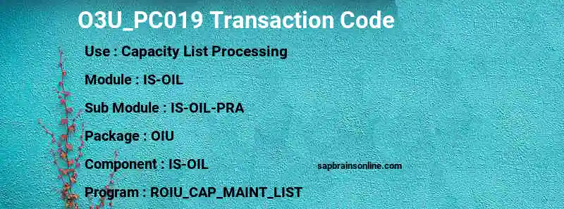 SAP O3U_PC019 transaction code
